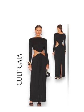 cult gaia Black Long Sleeve Cutout Maxi Dress with Jeweled Waist